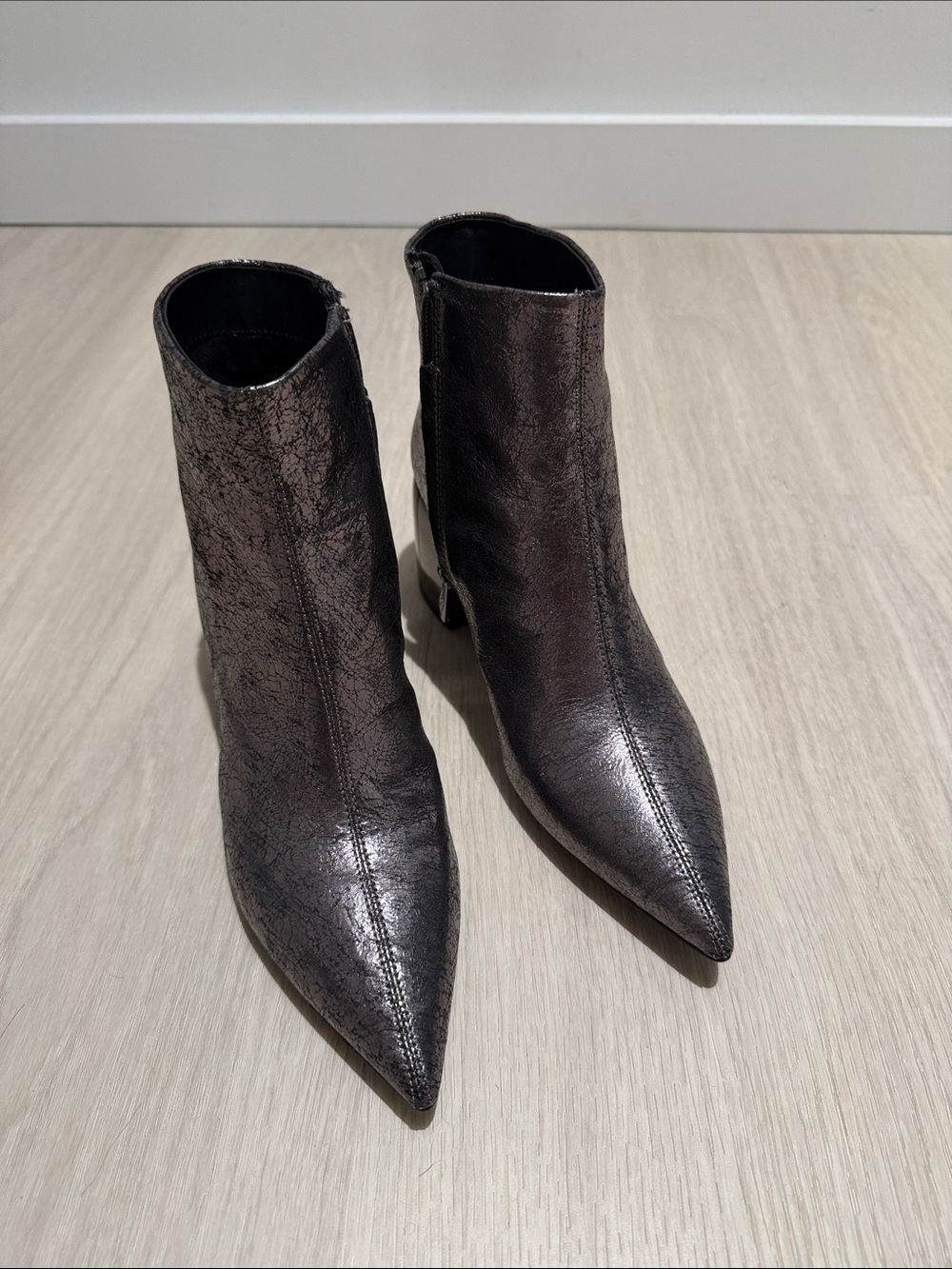 DKNY Metallic Gray Pointed Toe Ankle leather Booties